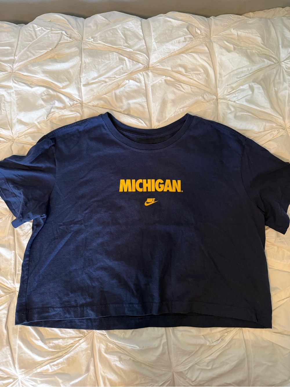 Nike Navy Cropped Tee with Yellow Michigan Logo